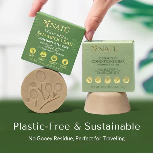 Vista 5 de NATÚ BOTANICALS Barra de champú voluminizadora – Restablecimiento del cuero cabelludo de romero y árbol de té, champú sólido ligero