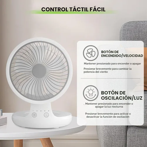 Vista 7 de Magshion Ventilador de escritorio plegable de 7.5 pulgadas con luz nocturna, ventilador pequeño oscilante de 120°, 4 velocidades, alimentado por USB