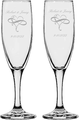 Vista 31 de GIFTS INFINITY® Juego de 2 copas de champán grabadas para boda con corazón de Infinity, copas personalizadas para brindis - Regalo para el Día