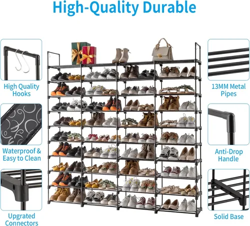 Vista 6 de Organizador de almacenamiento de zapatos de 9/10 niveles de alto, organizador de zapatos para entrada, capacidad para 50-80 pares de zapatos