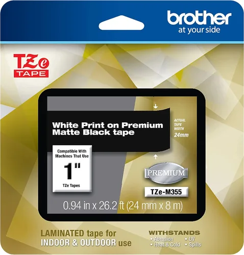 Vista 9 de Brother - Cinta laminada Negro sobre Amarillo, 24 mm Empaquetado al menudeo, Negro sobre blanco