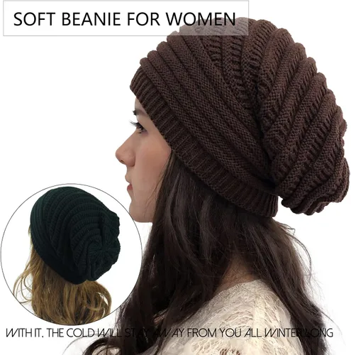 Vista 2 de DANMY Gorros de invierno para mujer cálidos y gruesos de punto trenzado suave para mujer