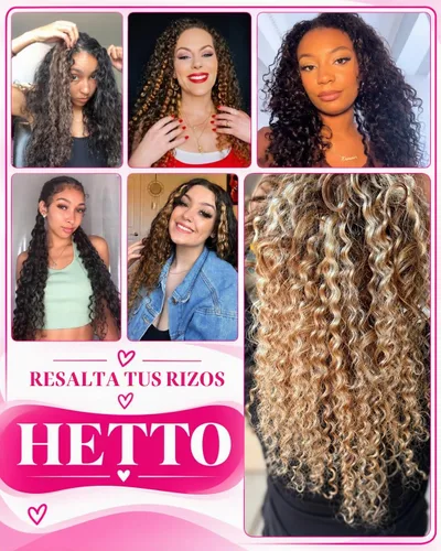 Vista 8 de Hetto Extensiones de cabello humano rizado con clip, color negro, 14 #1 Negro Azabache
