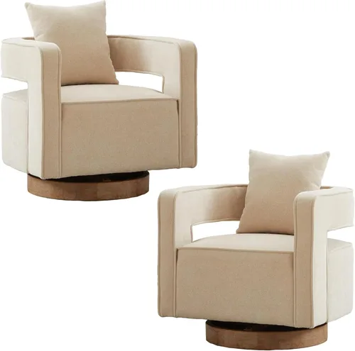 Vista 19 de Silla giratoria decorativa, silla moderna de barril para sala de estar, silla cuadrada cómoda de 360 grados con respaldo abierto, silla tapizada