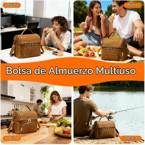 Vista 8 de Lonchera para hombres con 2 bolsas de hielo XL, bolsa de almuerzo de lona encerada resistente para hombres, bolsa enfriadora suave para adultos