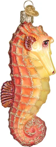 Vista 13 de Old World Christmas Adornos: Adornos de cristal soplado de animales marinos y acuáticos para árbol de Navidad, delfín juguetón