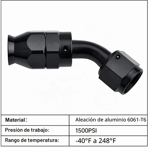 Vista 3 de EVIL ENERGY 10AN PTFE Extremo de Manguera 45 Grados Negro para Manguera PTFE Solo 2 Piezas