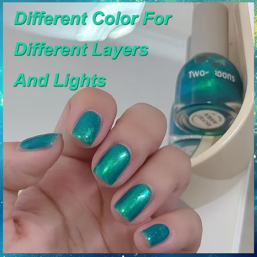 Vista 7 de Esmalte de uñas a base de agua Aurora verde brillante, esmalte de uñas con efecto cromado iridiscente, esmalte de uñas no tóxico para mujeres