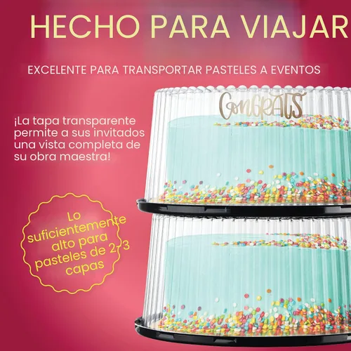 Vista 6 de Contenedores desechables de plástico de 10 a 11 pulgadas con tapas de cúpula y tablas para tartas 3 soportes redondos para pasteles