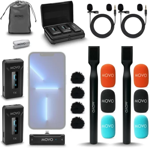 Vista 9 de Movo WMX-2 Micrófono de solapa inalámbrico Lavalier con estuche de carga y adaptador de mano WMX-HM - Micrófono Lav, micrófono de solapa de 2.4 GHz