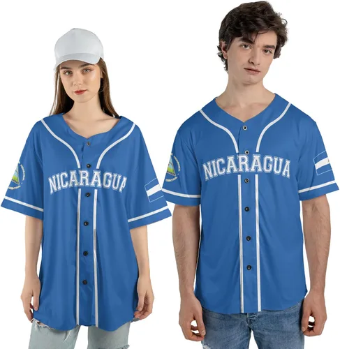 Vista 4 de Camiseta de béisbol de Nicaragua personalizada, camiseta de béisbol de Nicaragua personalizada para hombres y mujeres, camisas nicaragüenses