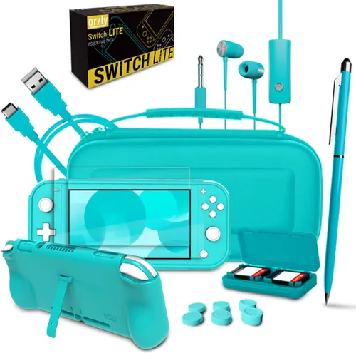 Vista 3 de Orzly Switch Lite Accessories Bundle - Funda y protector de pantalla para consola Nintendo Switch Lite, cable USB, soporte para juegos, funda