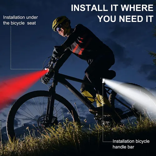 Vista 6 de 2 juegos de luces recargables para bicicleta (total de 4 luces: dos rojas y dos blancas), faros delanteros superbrillantes y luces LED traseras