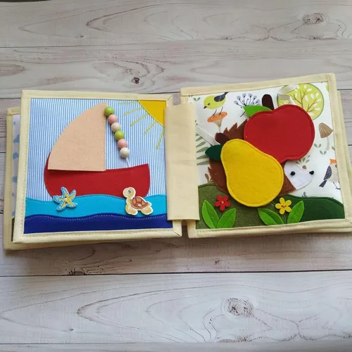 Vista 3 de Raccoon Quiet Baby Book with Animals and Fruits, Felt book for fine motor skills, Montessori Toy, Toddler Activity Busy Book
