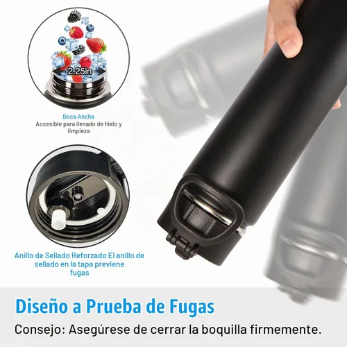 Vista 4 de Volhoply Botella de agua aislada de 24 onzas con tapa con popote, botellas deportivas de boca ancha de acero inoxidable con asa, tazas de vacío