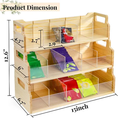 Vista 2 de ZAVOOS Organizador de bolsas de té de 3 niveles con divisor acrílico, 15