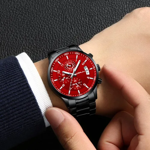 Vista 5 de CRRJU - Reloj de pulsera de acero inoxidable para hombre resistente al agua cronógrafo correa de acero inoxidable