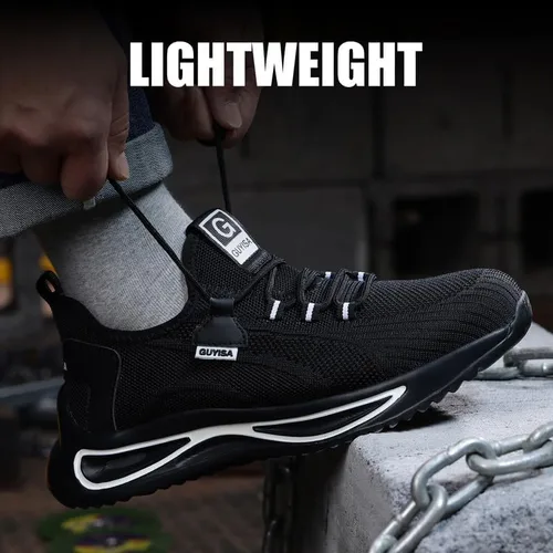 Vista 5 de GLANOUDUN Zapatos de punta de acero para hombres y mujeres, zapatos de trabajo transpirables para hombres, zapatos de trabajo ligeros con punta