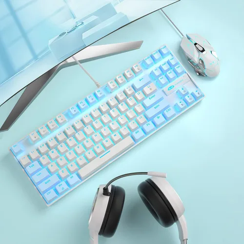Vista 6 de MageGee Teclado mecánico para juegos al 75% con interruptor rojo, teclado retroiluminado azul LED, 87 teclas compacto TKL con cable para computadora