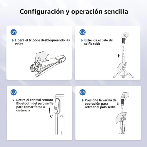 Vista 8 de ATUMTEK Palo de Selfie Trípode, trípode extensible 3 en 1 de aluminio para teléfono con control remoto Bluetooth desmontable, compatible con iPhone