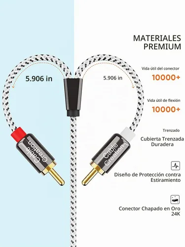 Vista 4 de CableCreation Cable de ángulo de 0.1 in a RCA de 1,6 pies/1.6 ft Negro&blanco