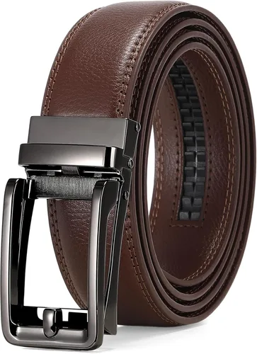 Vista 35 de SENDEFN Cinturón de vestir casual de cuero para hombre de 1 3/8 pulgadas con hebilla de clic ajustable automática con caja de regalo A-negro-71gs