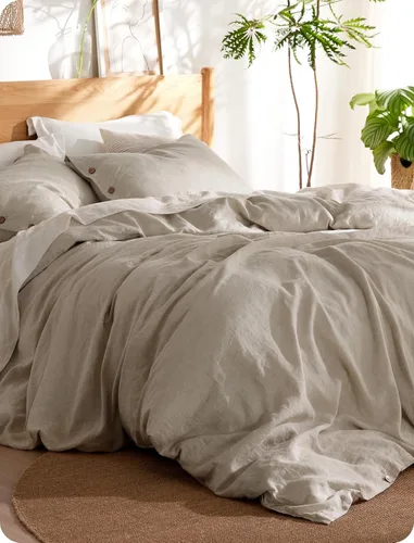 Vista 14 de Bedsure Funda de edredón de lino tamaño Queen – Juego de ropa de cama de mezcla de lino y algodón, suave y acogedor, 3 piezas, 1 funda de edredón