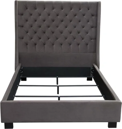 Vista 3 de Park Avenue - Cama de tamaño Queen con alas vintage en terciopelo gris ahumado por Diamond Sofa