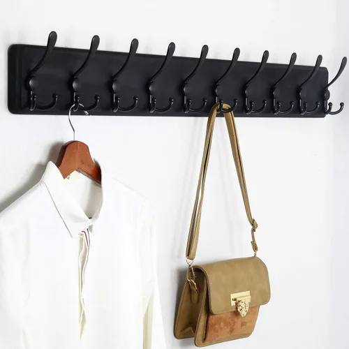 Vista 6 de WEBI Perchero de pared, ganchos para abrigos de pared rústicos, 16" de orificio a orificio, gancho grande para colgar en la pared, perchero