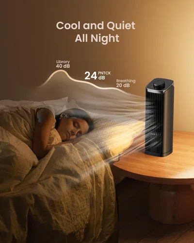 Vista 7 de PNTCK Ventilador para dormitorio, ventilador de torre de 13 pulgadas con 3 velocidades máximas de 23 pies/s, ventilador de escritorio oscilante