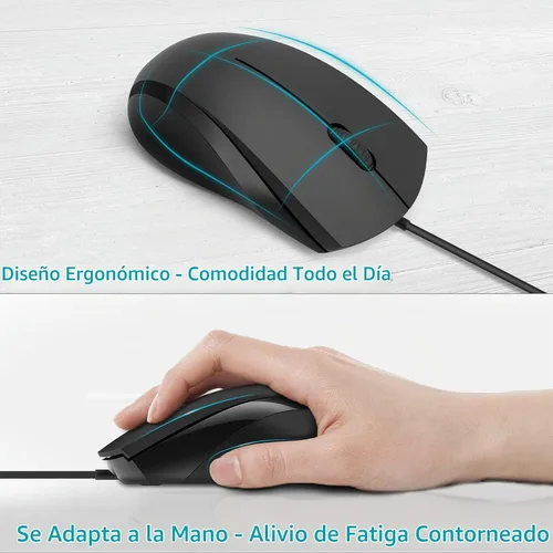 Vista 3 de Rapoo Ratón Silencioso con Cable, 1000 DPI, Cable de 1.5m, Botón Óptico Silencioso para Computadora, Uso para Mano Izquierda y Derecha, para Laptop