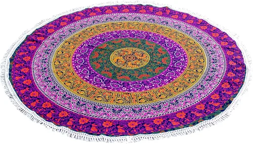 Vista 22 de Tapiz redondo de mandala indio, manta de playa, mantel de algodón gitano hippie bohemio, toalla de playa, esterilla de yoga