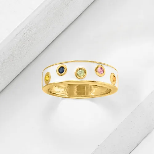 Vista 5 de Ross-Simons Anillo de zafiro multicolor y esmalte blanco de 0,20 qt en oro de 18 quilates sobre plata esterlina, Gema, Zafiro