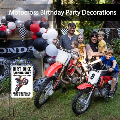 Vista 3 de Decoraciones divertidas de motocross para fiestas, letrero de estacionamiento de motocross para hombres, decoración de pared de habitación de niño