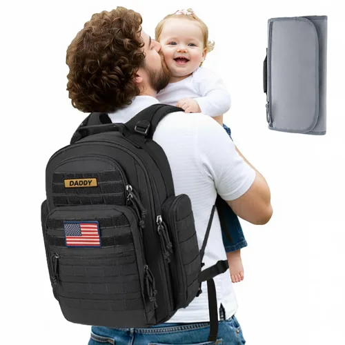 Vista 12 de SHARKMOUTH Mochila para pañales para papá y mamá, paquete de pañales militares Molle con soportes aislados para botellas y bolsillo para toallitas