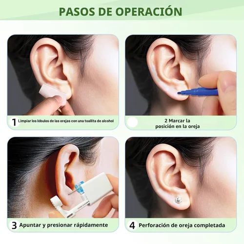 Vista 3 de Novopiercing Kit de 24 Piezas para Perforación de Orejas: Kit de Pistola Desechable para Perforación de Orejas con 8 Pistolas, 8 Piezas de Aretes