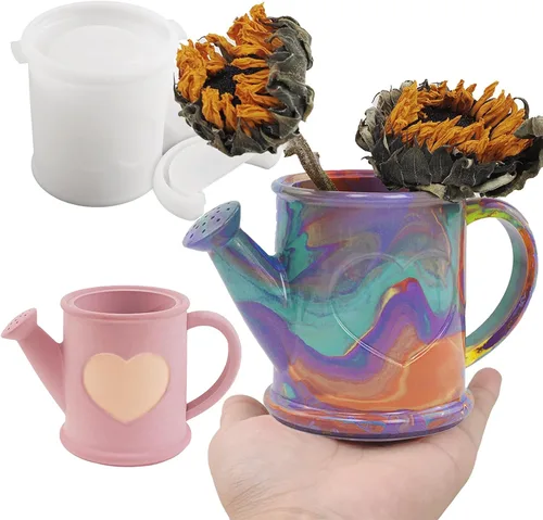 Vista 8 de Wehous Juego de moldes de silicona con forma de taza de té y platillo, recipiente de resina creativa, bandeja de almacenamiento de frascos, soporte
