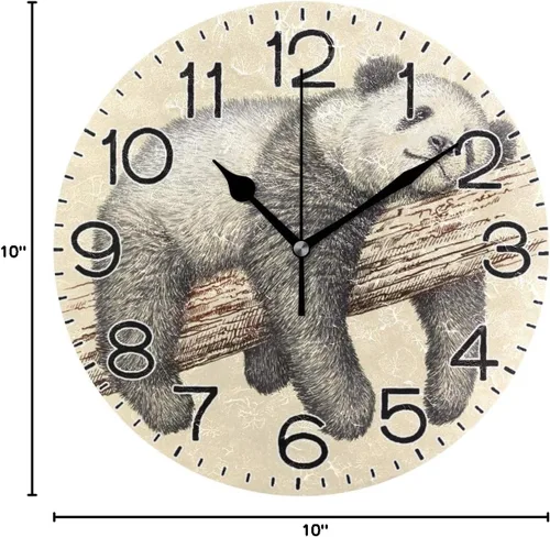 Vista 9 de ALAZA Reloj de pared con diseño de oso panda, funciona con pilas, silencioso, de cuarzo, analógico, rústico, estilo rústico, redondo, decoración