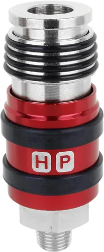 Vista 2 de Milton Acoplador universal de escape de seguridad 2 en Uno: 1/4" MNPT x 3/8" flujo corporal, rojo