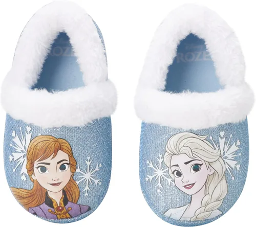 Vista 4 de Disney Girls' Frozen Slippers - Plush Fuzzy Elsa and Anna Slippers with Non-Skid Soles (ToddlerLittle Kid)