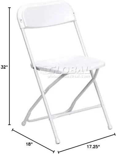 Vista 2 de Silla plegable de plástico, capacidad de 800 libras, color blanco - Lote de 10
