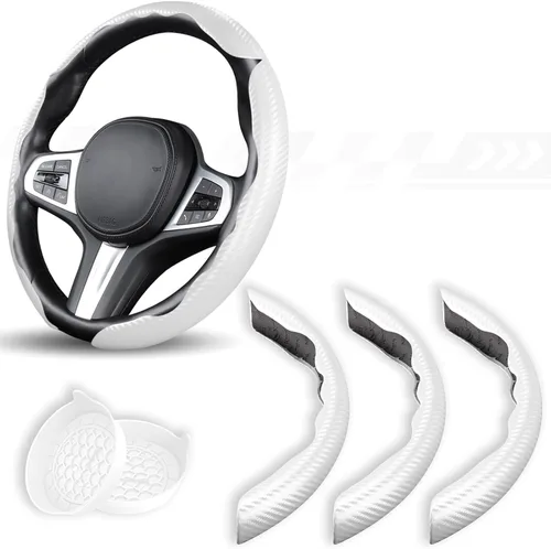 Vista 11 de Funda de volante de fibra de carbono de 3 piezas, protector para volante de automóvil con forro antideslizante, microfibra transpirable universal
