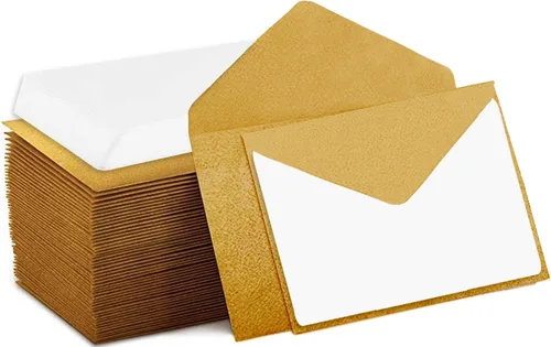 Vista 3 de Mini sobres dorados de 4 x 2.75 pulgadas para tarjetas de regalo. Sobres para tarjetas de presentación/tarjetas de regalo fáciles de sellar