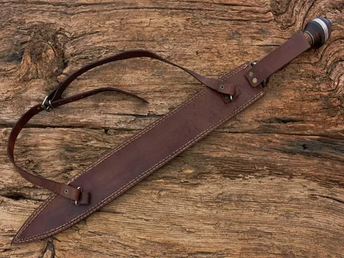 Vista 4 de Espada de gladiador de acero de Damasco/Espada de Gladius romana hecha a mano con funda de cuero.