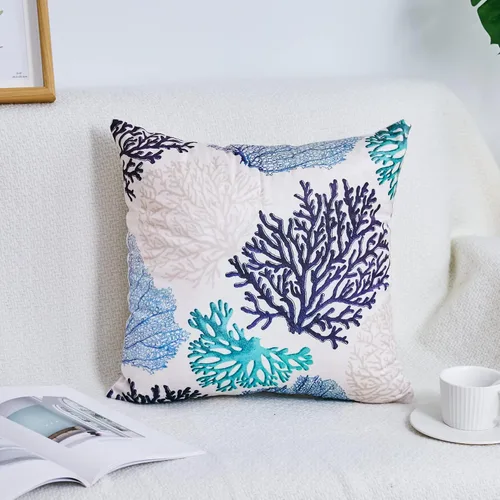 Vista 3 de Juego de 2 fundas de almohada decorativas de terciopelo de lujo con temática de ramas coralinas costeras para sofá, cama, sofá, decoración rural