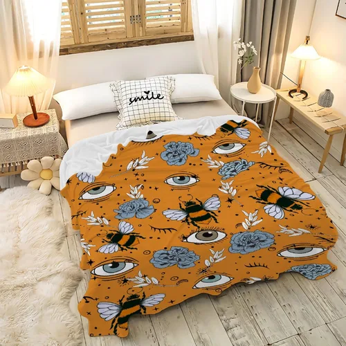 Vista 5 de Manta de otoño de flores y ojos de abeja, regalo para sábana ligera y cómoda, manta de franela súper suave, decoración perfecta para el hogar