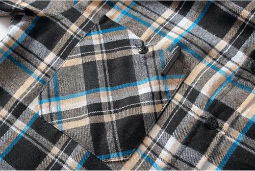 Vista 4 de Camisa de franela con capucha para hombre, de manga larga, casual, ajuste regular, con botones