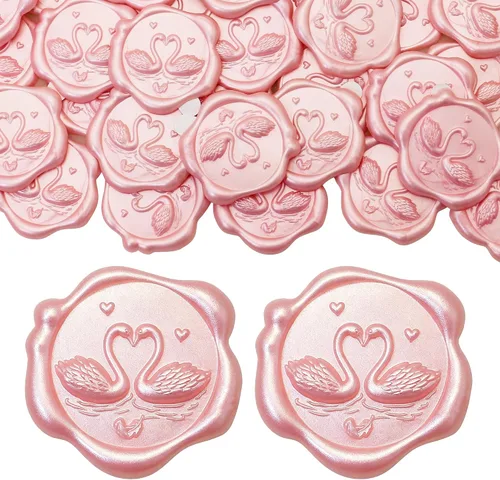 Vista 17 de SWANGSA 50 calcomanías de sello de cera de arco 3D, calcomanías de sellado de cera autoadhesivas de oro antiguo para invitaciones de fiesta de boda