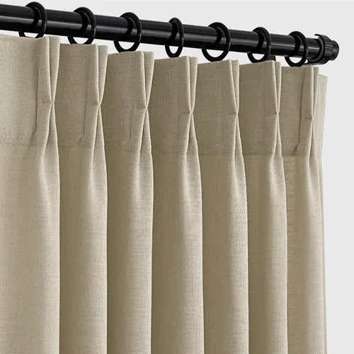 Vista 56 de Cortinas de lino de 63 pulgadas, juego de 2 paneles para sala de estar, beige natural, cortinas con pliegues pellizco entrenadas con memoria