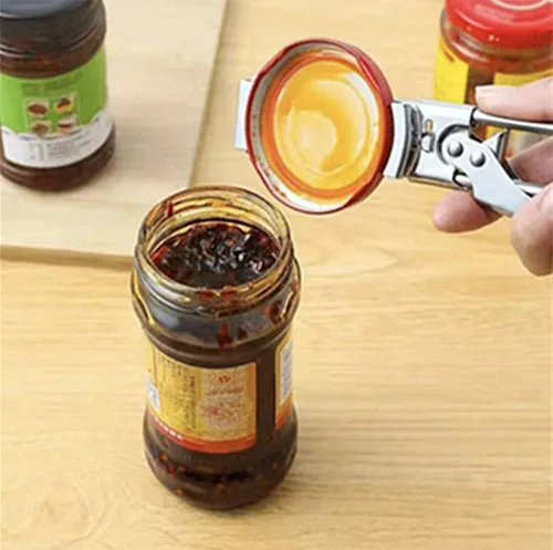 Vista 3 de Abrelatas para manos débiles, abrelatas ajustable de acero inoxidable, abridor de tapas apretado, utensilios de cocina, abridor de tarros fácil
